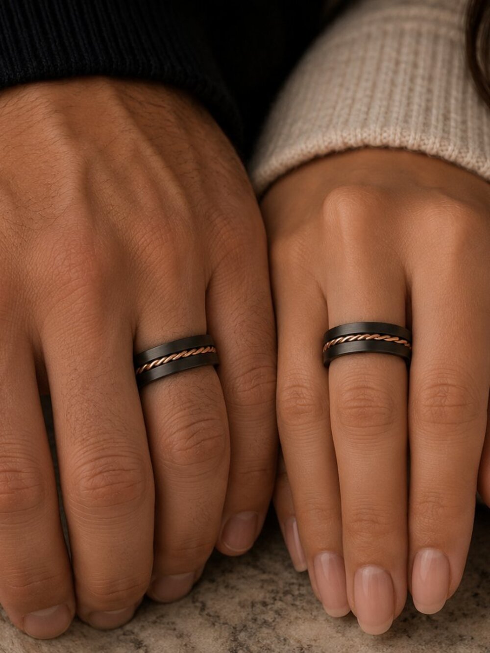 New Unisex 8mm Tungsten Dome Brushed Gun Metal Rose Gold Rope Inlay Wedding Band